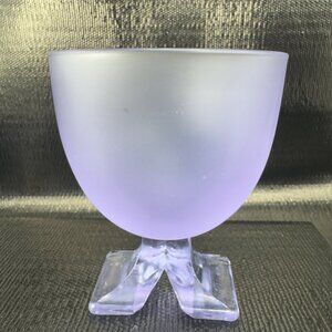 Lilac Frosted Glass Dessert Bowl Split Fish Tail Footed Cups Satin Goblets Set 2